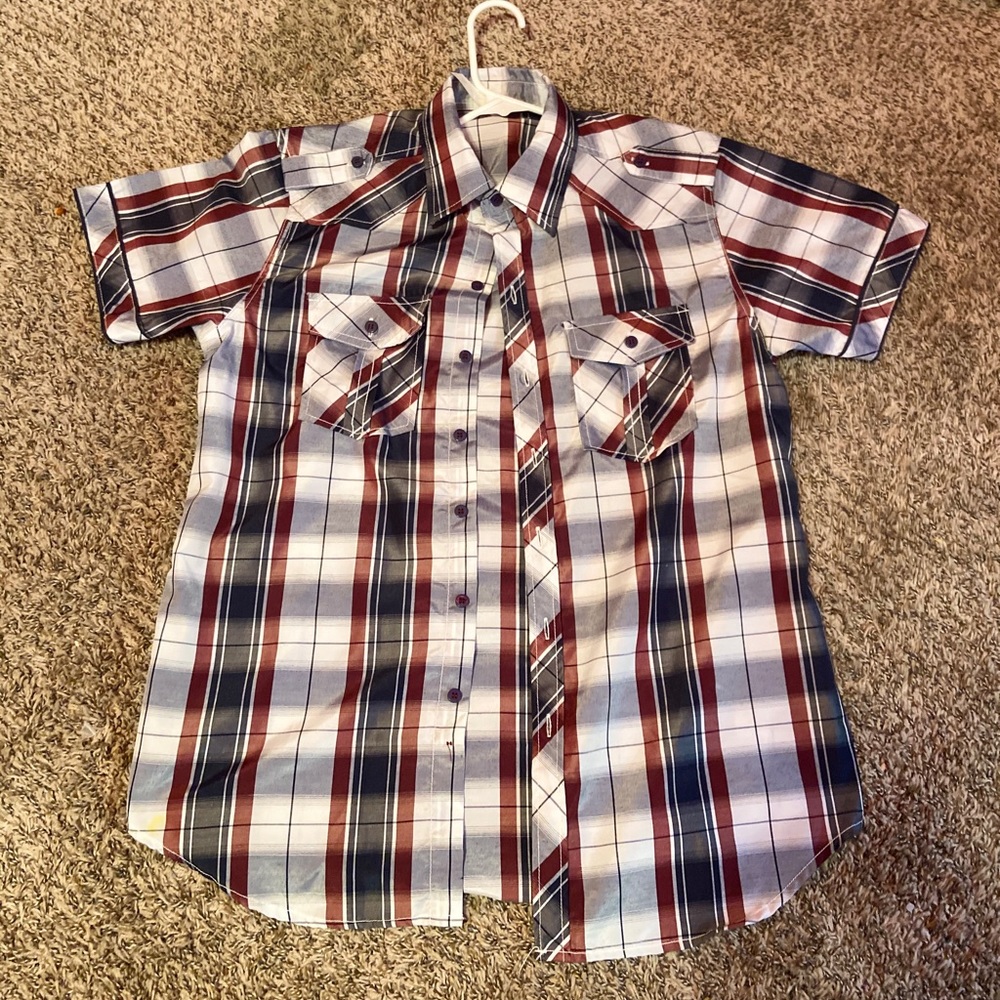 red white and blue flannel shirt